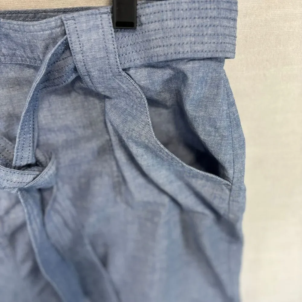 Talbots Plus Women's Size 18W Plus Chambray Blue Belted A Line Skirt